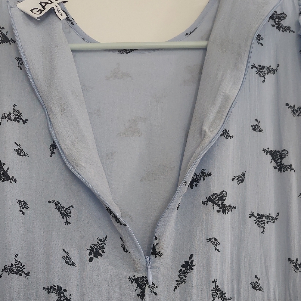 Ganni Light Blue Dress with Black Floral Pattern - Picture 12 of 15